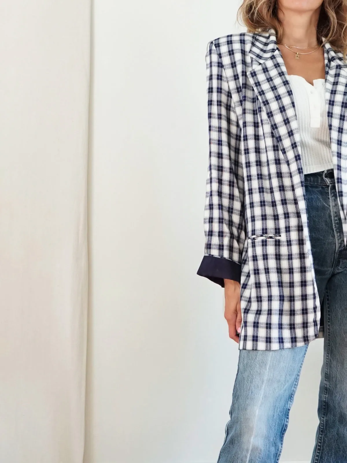 Vintage Navy Windowpane Plaid Blazer