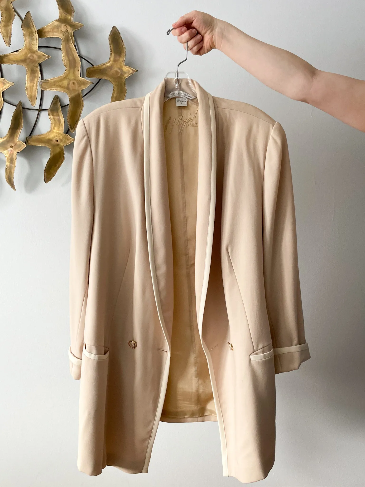 Vintage Peter Nygard 100% Wool Long Beige Blazer  - Size 16