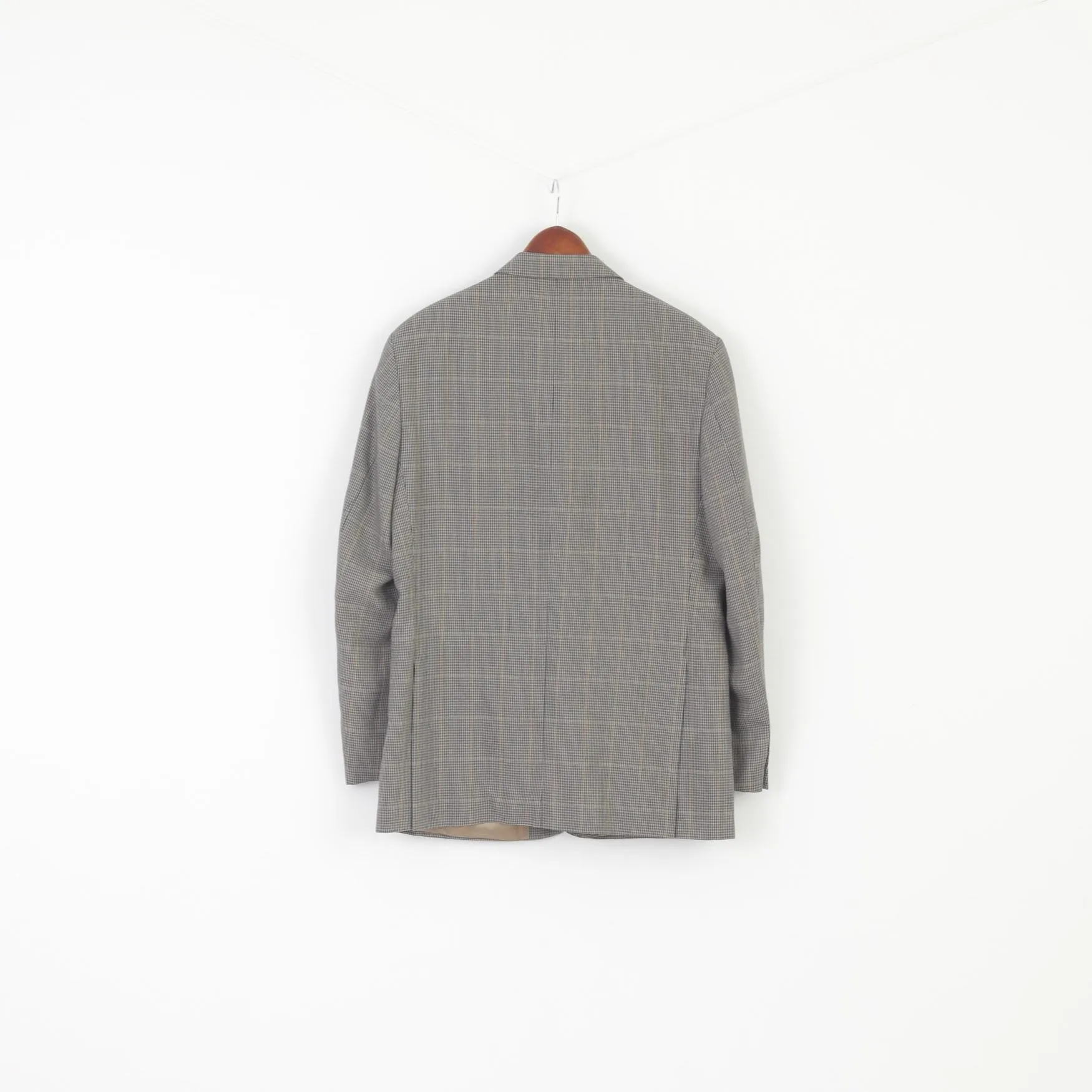 Wellington Executive Men 42 Blazer Navy Wool Houndstooth Vintage Single Breasted Jacket