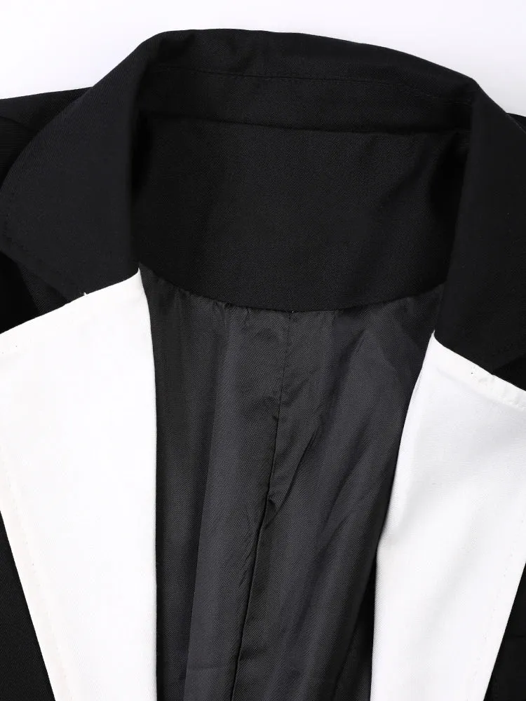 Wenkouban-Winter outfits Christmas White Patchwork Lapel Double Belt Black Jacket
