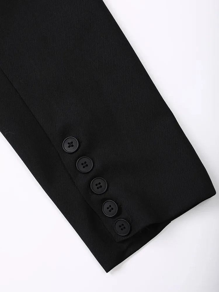 Wenkouban-Winter outfits Christmas White Patchwork Lapel Double Belt Black Jacket