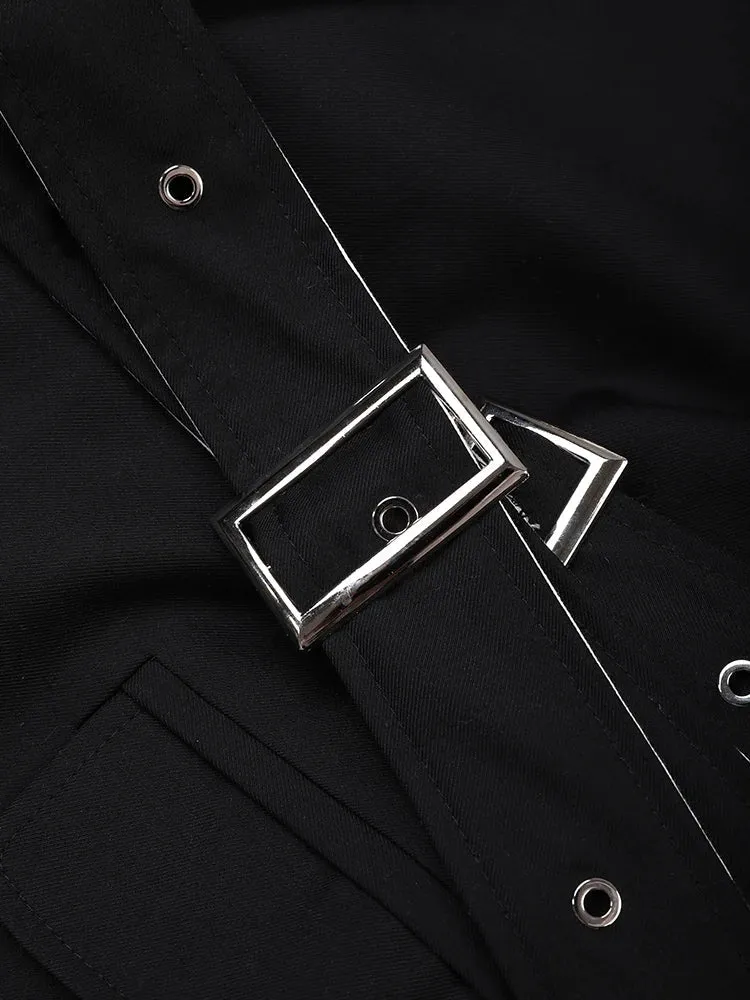 Wenkouban-Winter outfits Christmas White Patchwork Lapel Double Belt Black Jacket