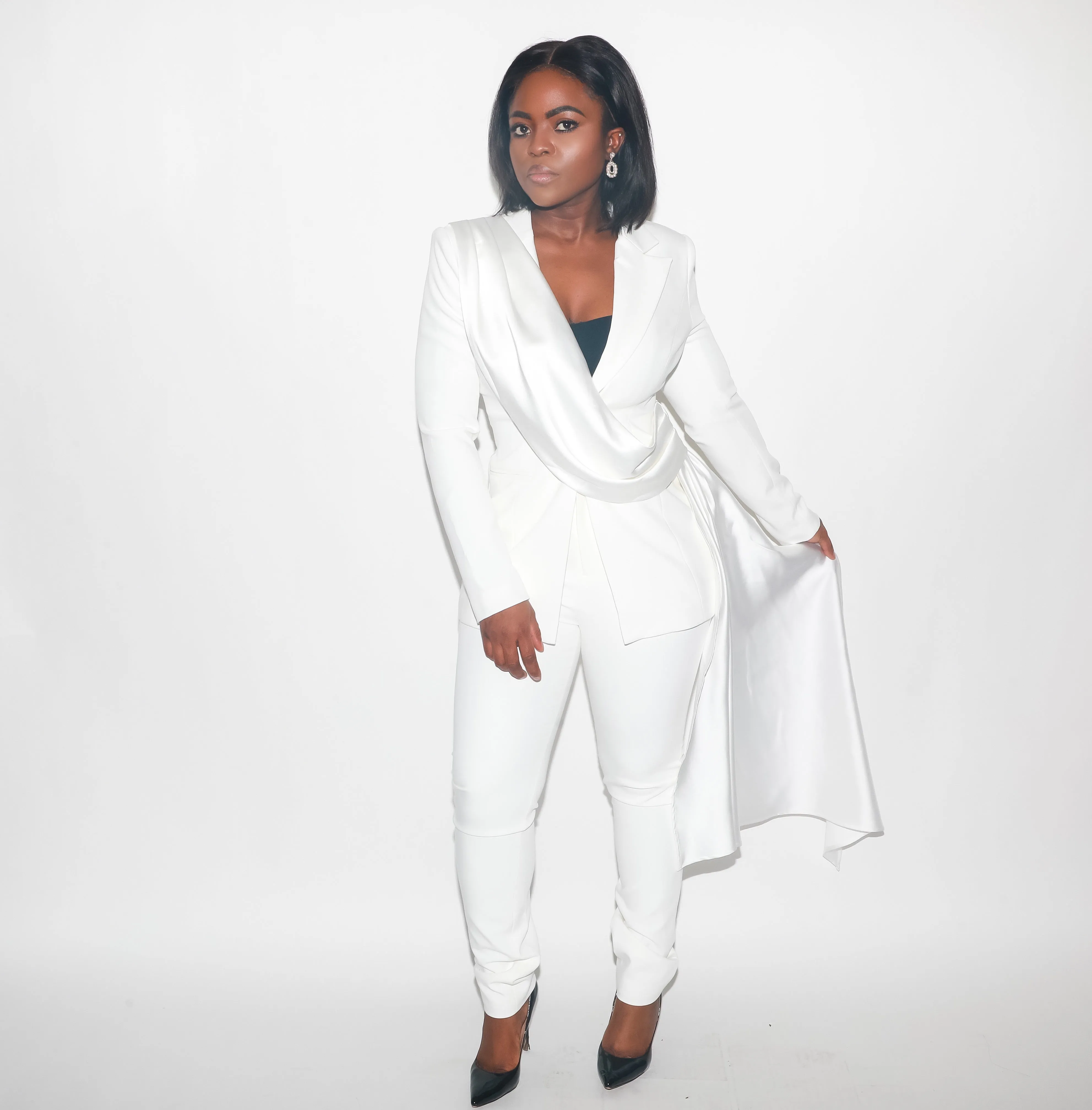 White Draping Blazer Jacket set