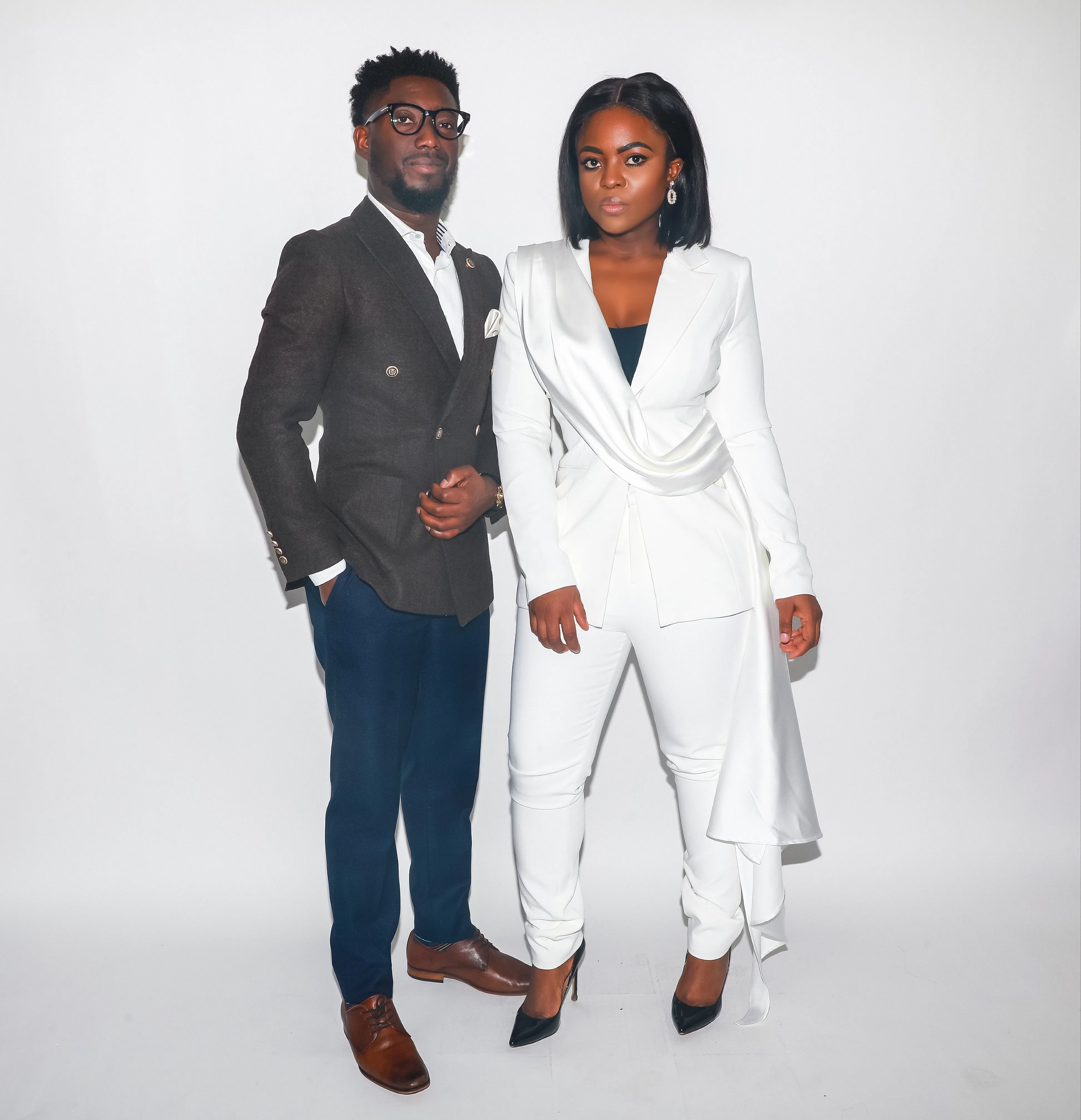 White Draping Blazer Jacket set