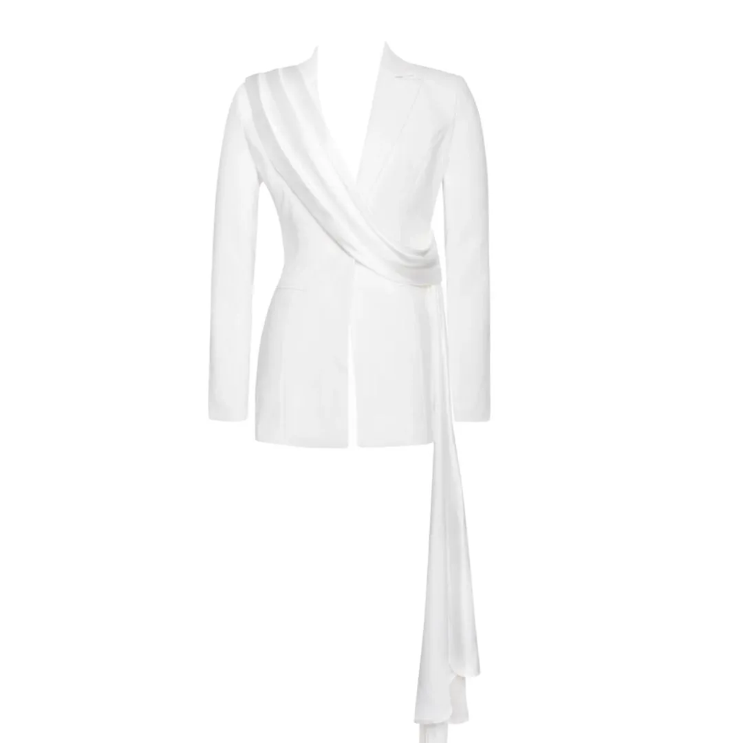 White Draping Blazer Jacket set
