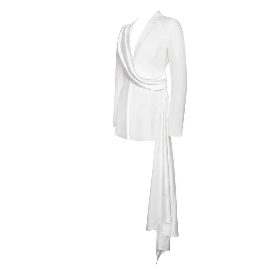 White Draping Blazer Jacket set