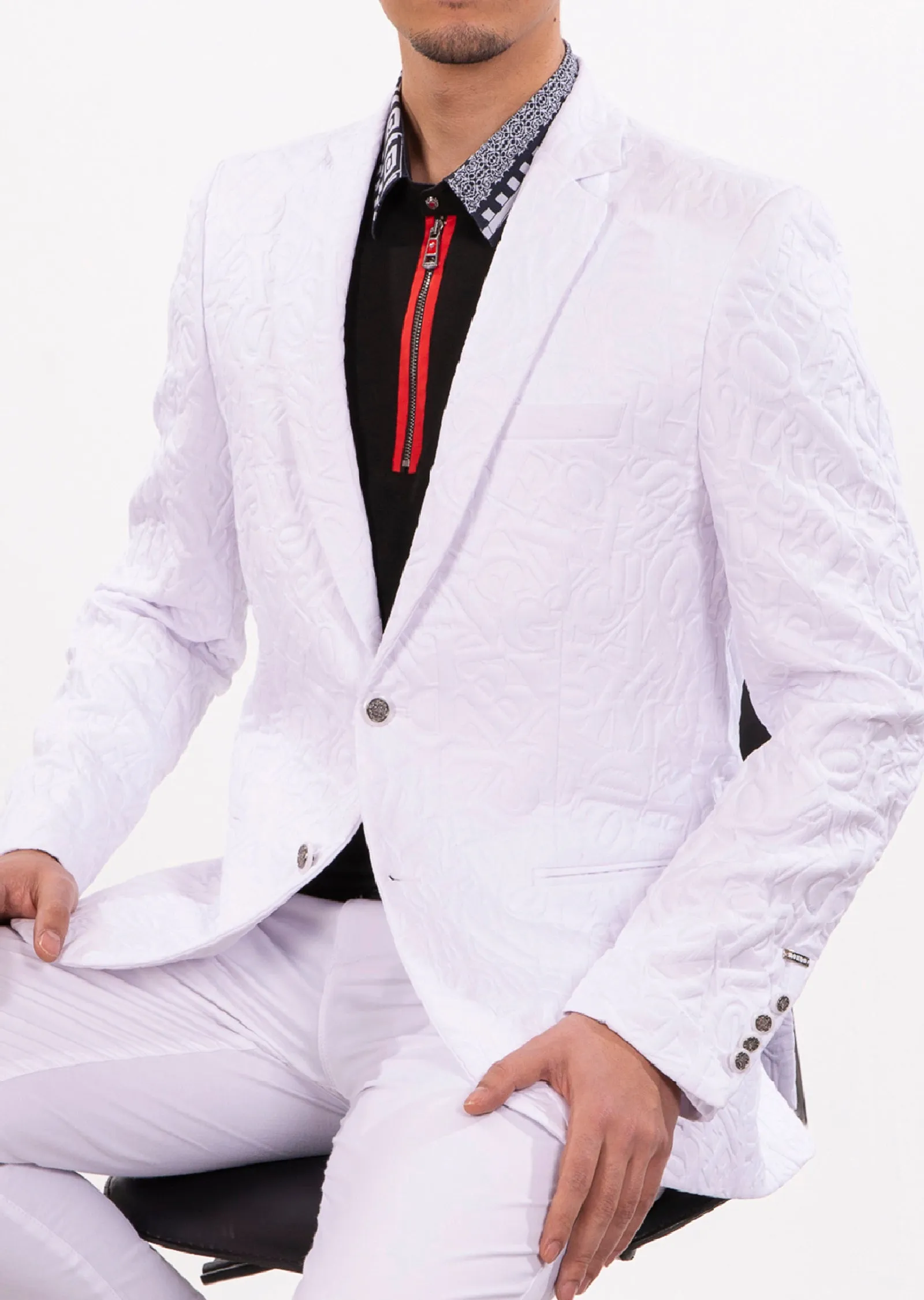 White Emboss Alphabet Blazer