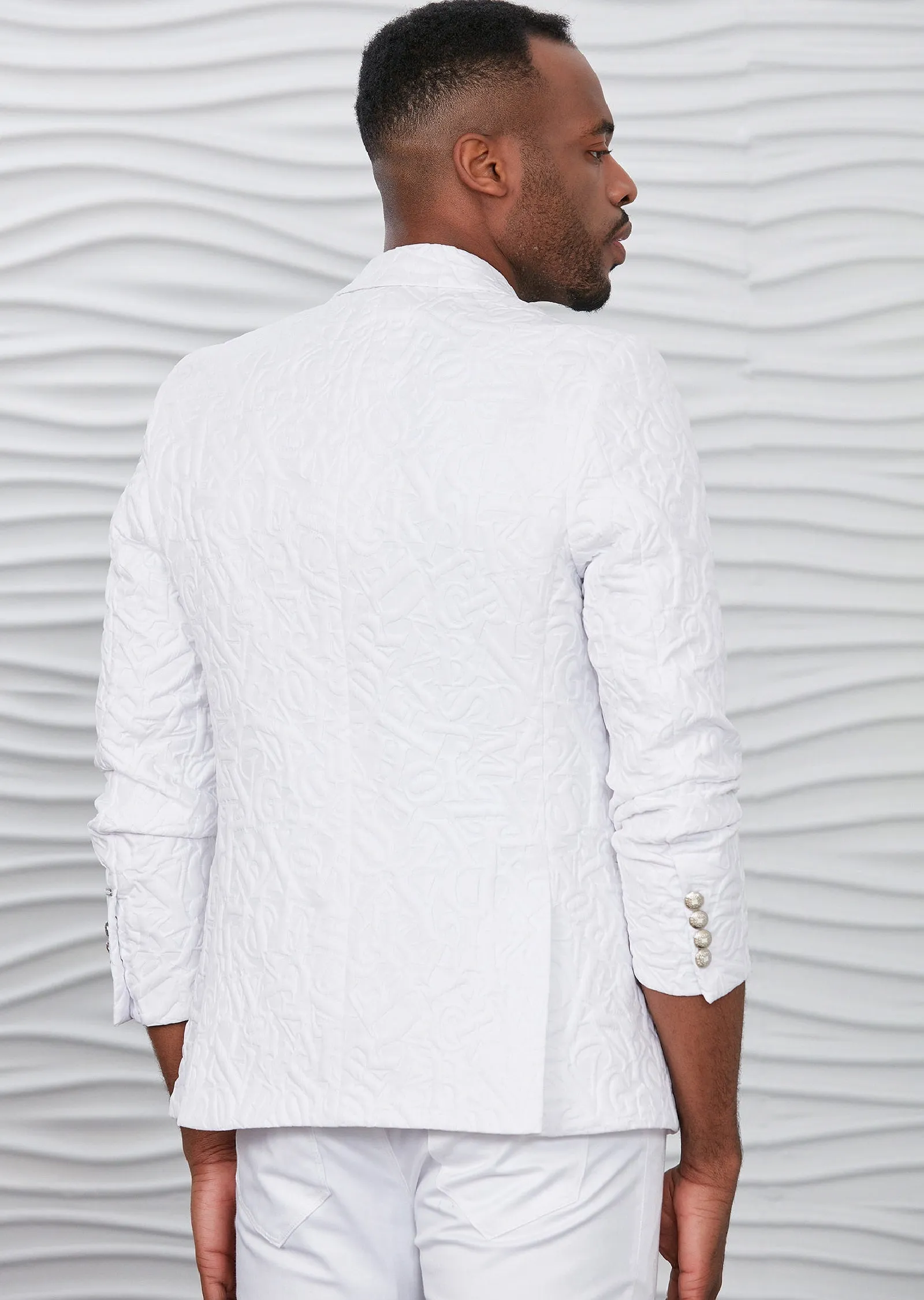 White Emboss Alphabet Blazer