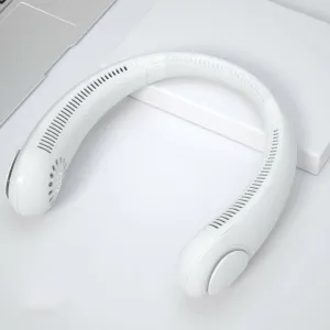 White Wireless Bladeless Mini Neck Fan for On-the-go Comfort