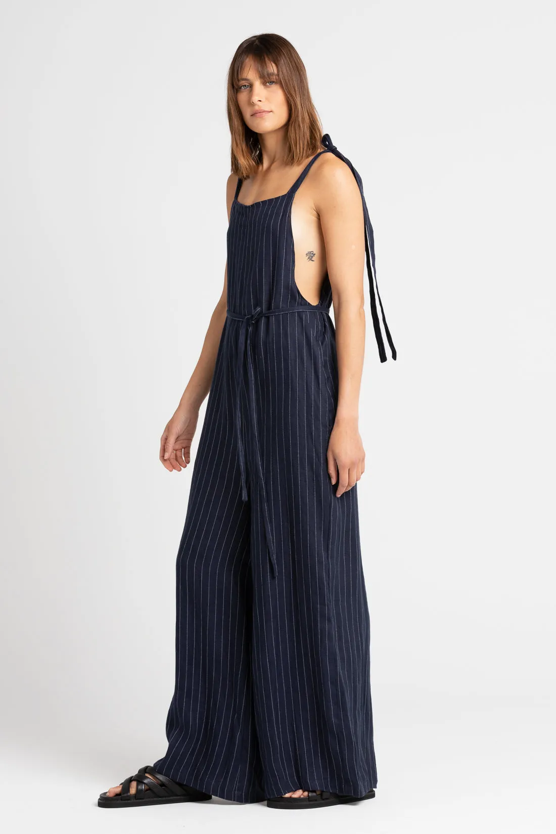 Wilde Linen Jumpsuit Navy Pinstripe