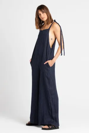 Wilde Linen Jumpsuit Navy Pinstripe