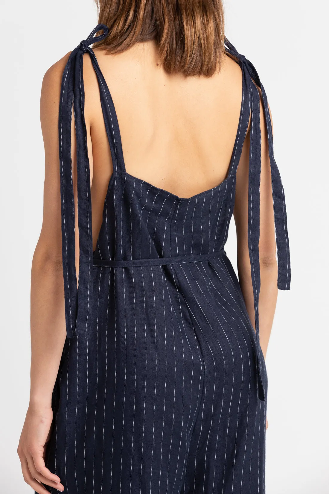 Wilde Linen Jumpsuit Navy Pinstripe