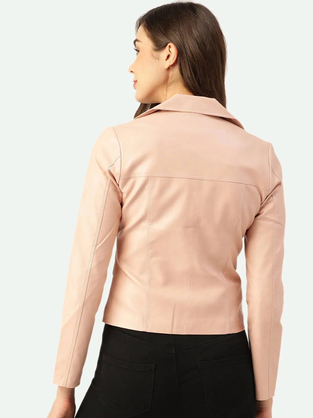 Women Pink Genuine Leather Blazer | QAWACH