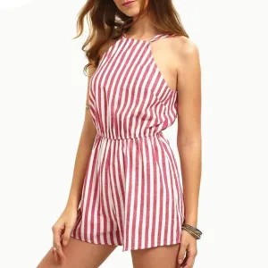 Women Stripe Backless Jumpsuit