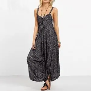 Women Striped Long Casual Jumpsuit Plus Size