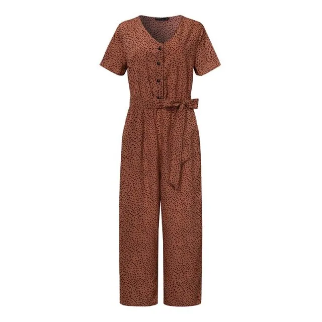 Women V neck Leopard Printed Casual Playsuits