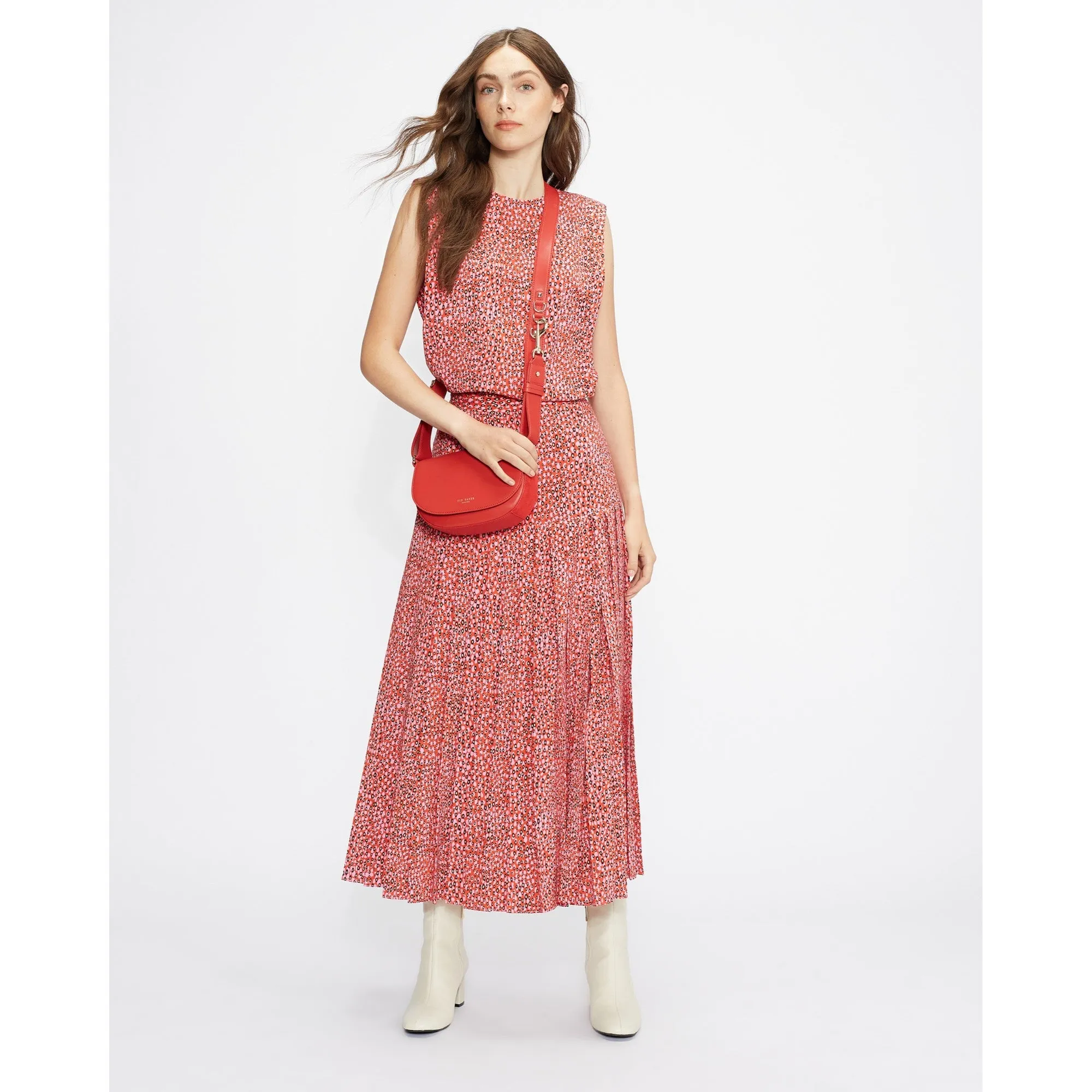 Women Wms-Zandi-Printed Knife Pleat Midi Skirt With Split - Brt-Pink