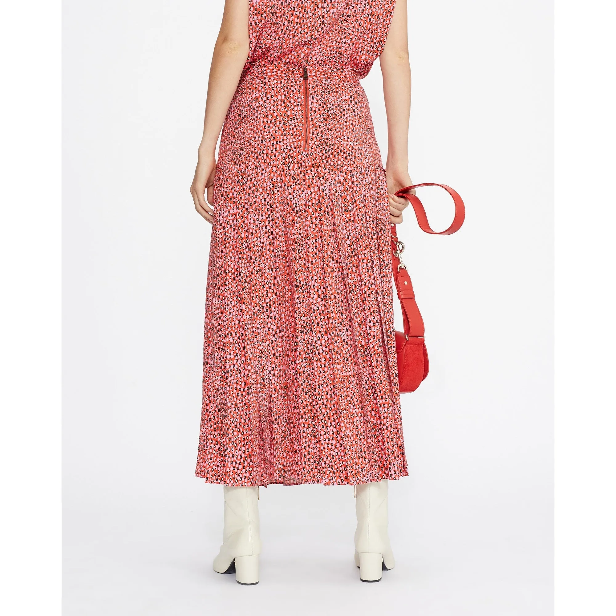 Women Wms-Zandi-Printed Knife Pleat Midi Skirt With Split - Brt-Pink
