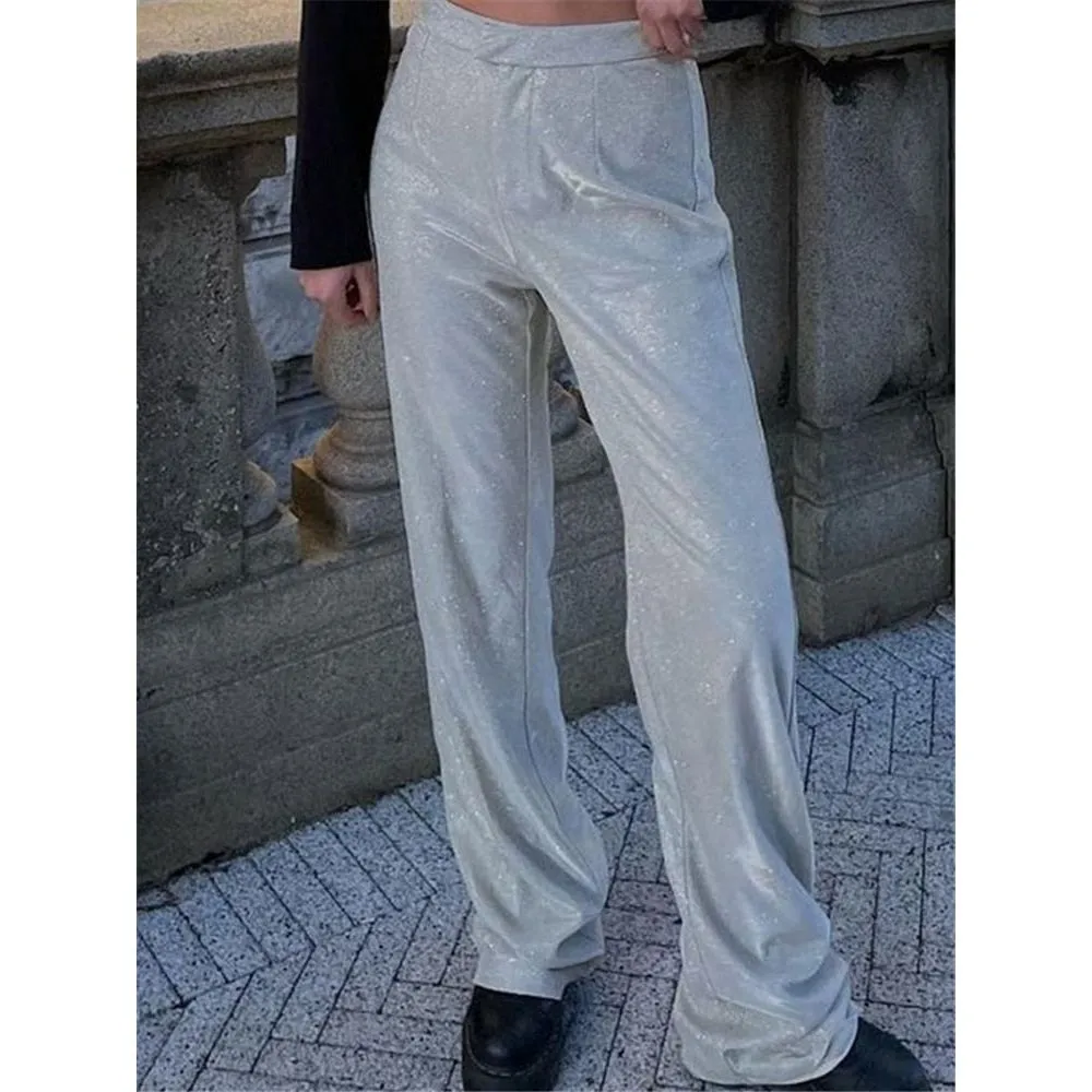 Women's 3 Pieces Silver Pants Suit Oversized Blazer With Bra Top & Pants