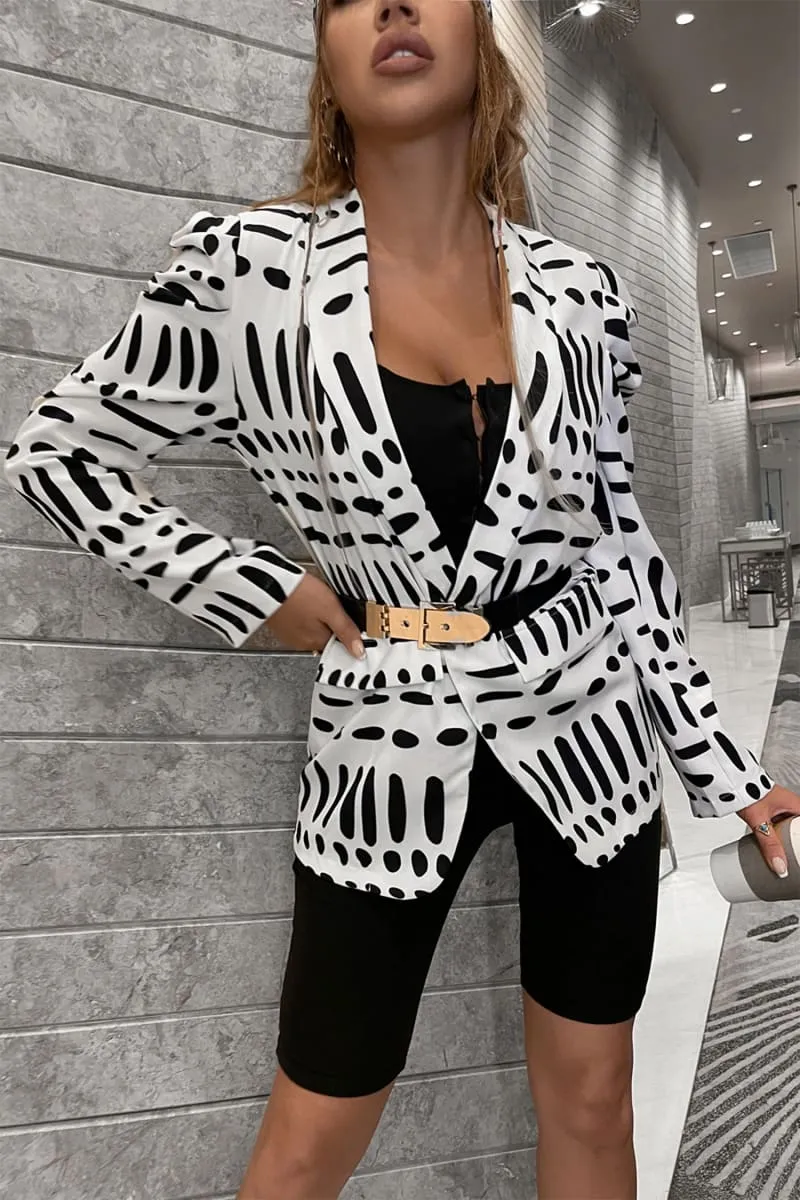 Women's Black And White Puff Shoulder Blazer