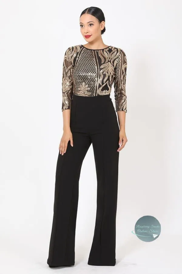 Women's Gold Sequin Pattern Jumpsuit