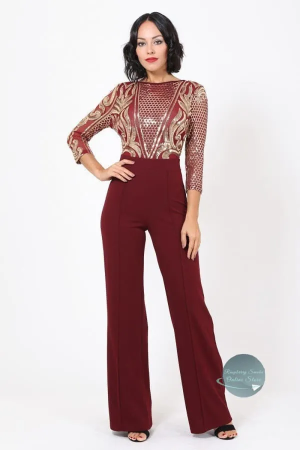 Women's Gold Sequin Pattern Jumpsuit