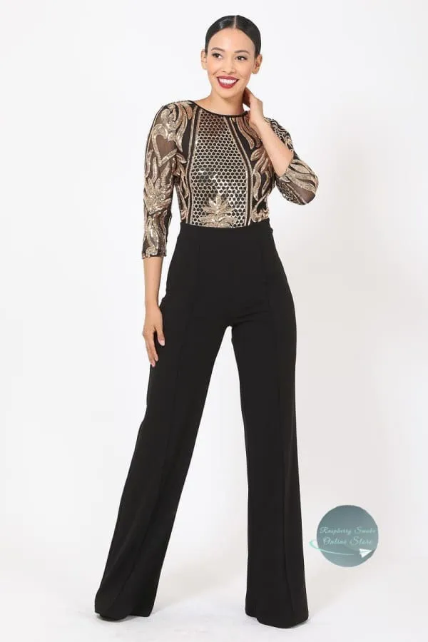 Women's Gold Sequin Pattern Jumpsuit