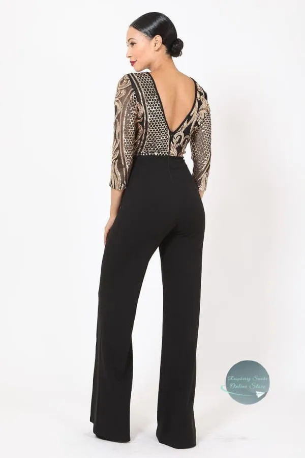 Women's Gold Sequin Pattern Jumpsuit