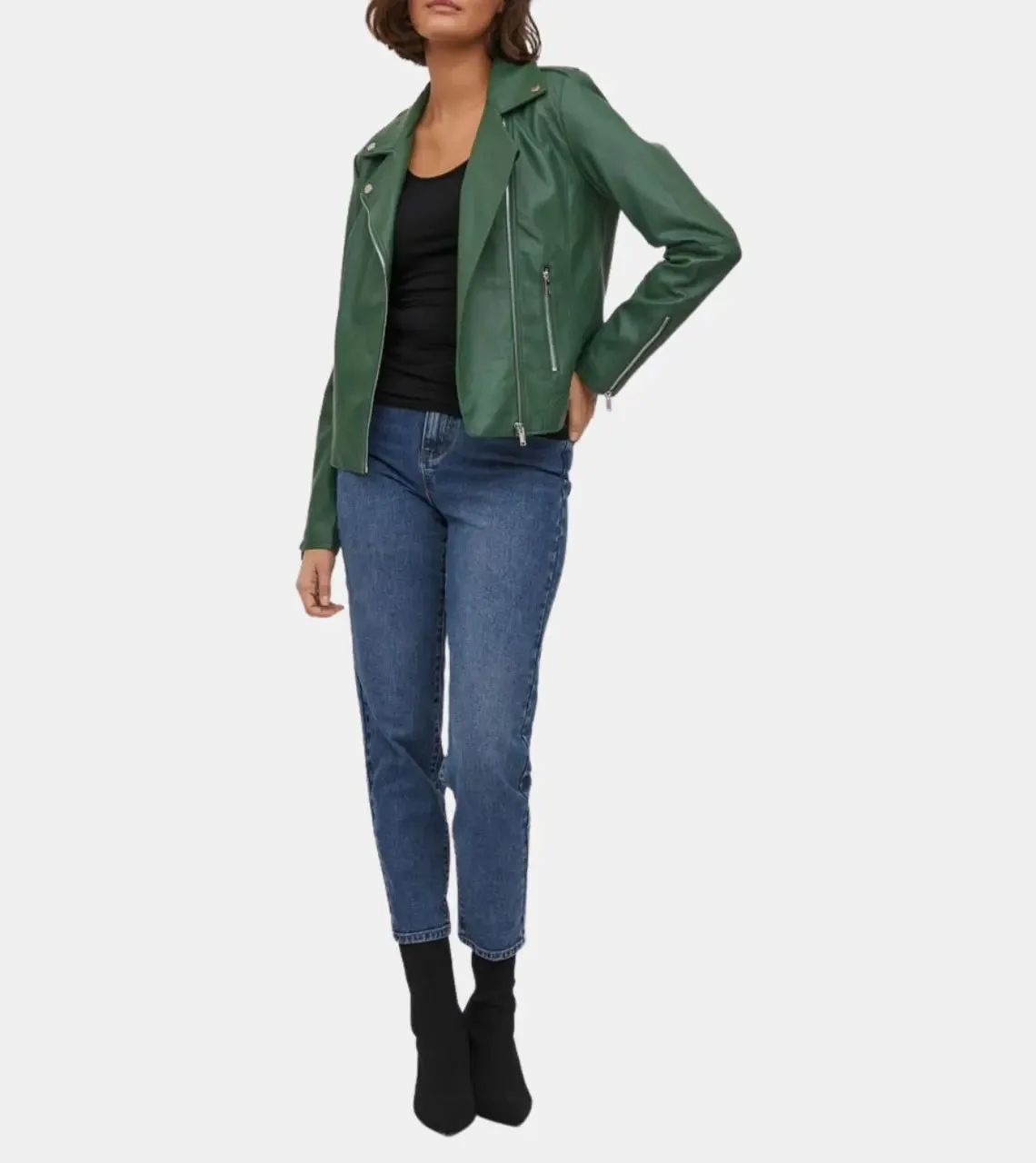 Women's Green Biker Leather Jacket