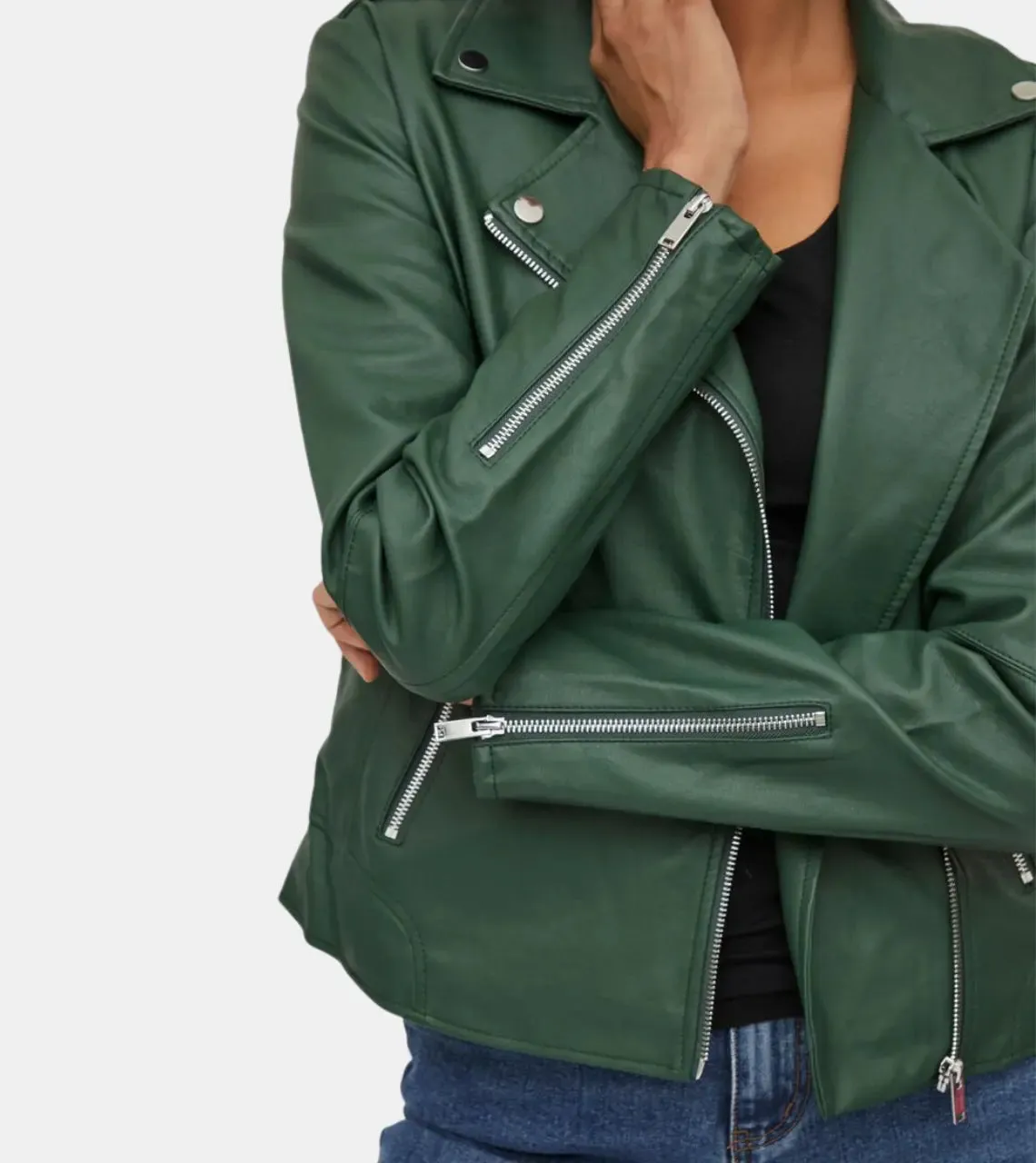 Women's Green Biker Leather Jacket