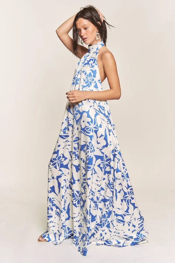 Women's Hers & Mine Butter Satin Pleated Halter Wide Leg Jumpsuit