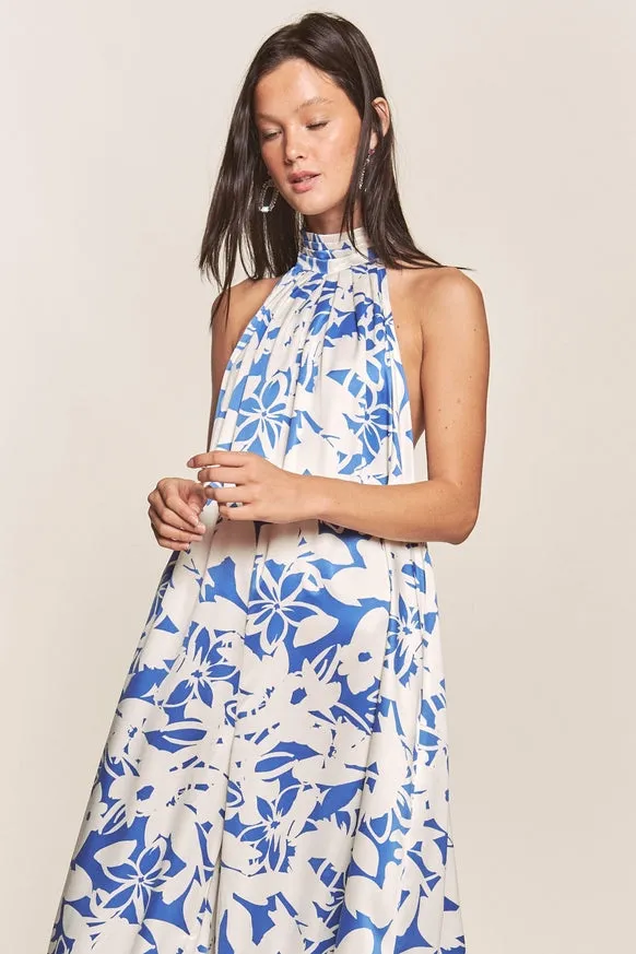 Women's Hers & Mine Butter Satin Pleated Halter Wide Leg Jumpsuit
