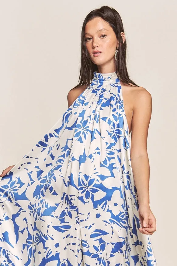 Women's Hers & Mine Butter Satin Pleated Halter Wide Leg Jumpsuit