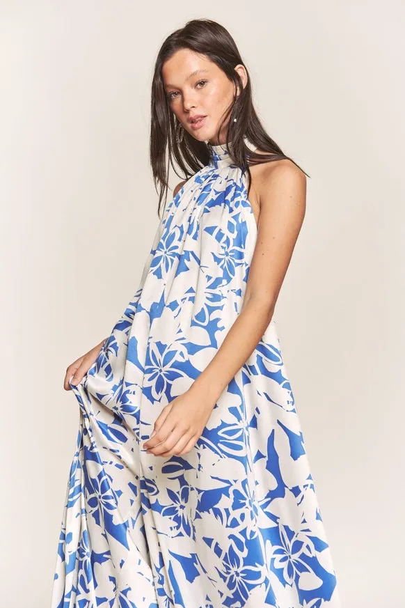 Women's Hers & Mine Butter Satin Pleated Halter Wide Leg Jumpsuit