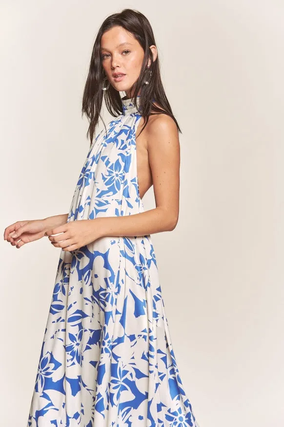 Women's Hers & Mine Butter Satin Pleated Halter Wide Leg Jumpsuit