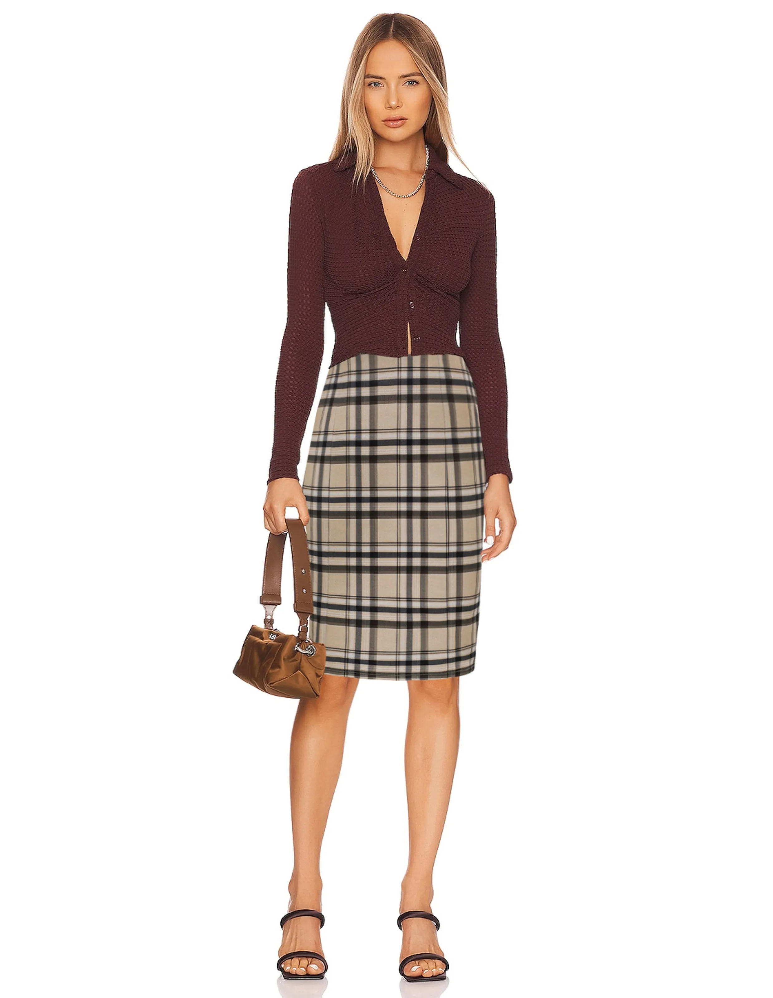 Womens Knee Length Elastic Waist Stretchy Bodycon Business Pencil Skirt