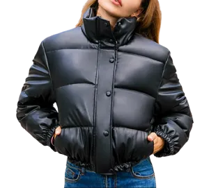 Womens Madelyn Genuine Lambskin Leather Puffer Jacket