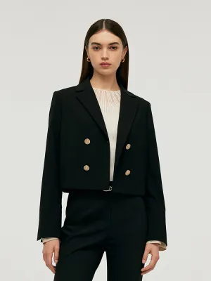 Worsted Woolen Crop Blazer With Detachable Sleeve