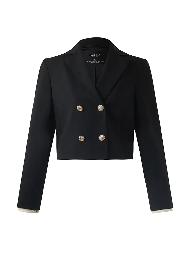 Worsted Woolen Crop Blazer With Detachable Sleeve