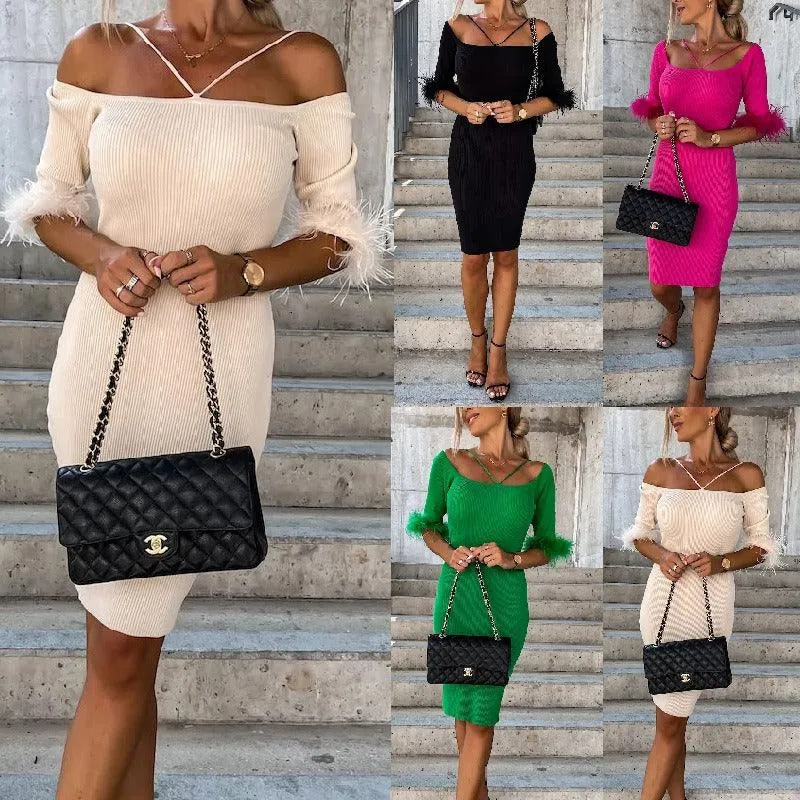 Wrapped Straplessness Collar Stretch Pencil Dresses