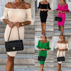 Wrapped Straplessness Collar Stretch Pencil Dresses