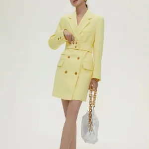 Yellow Double Breasted Long Sleeve Blazer Dress