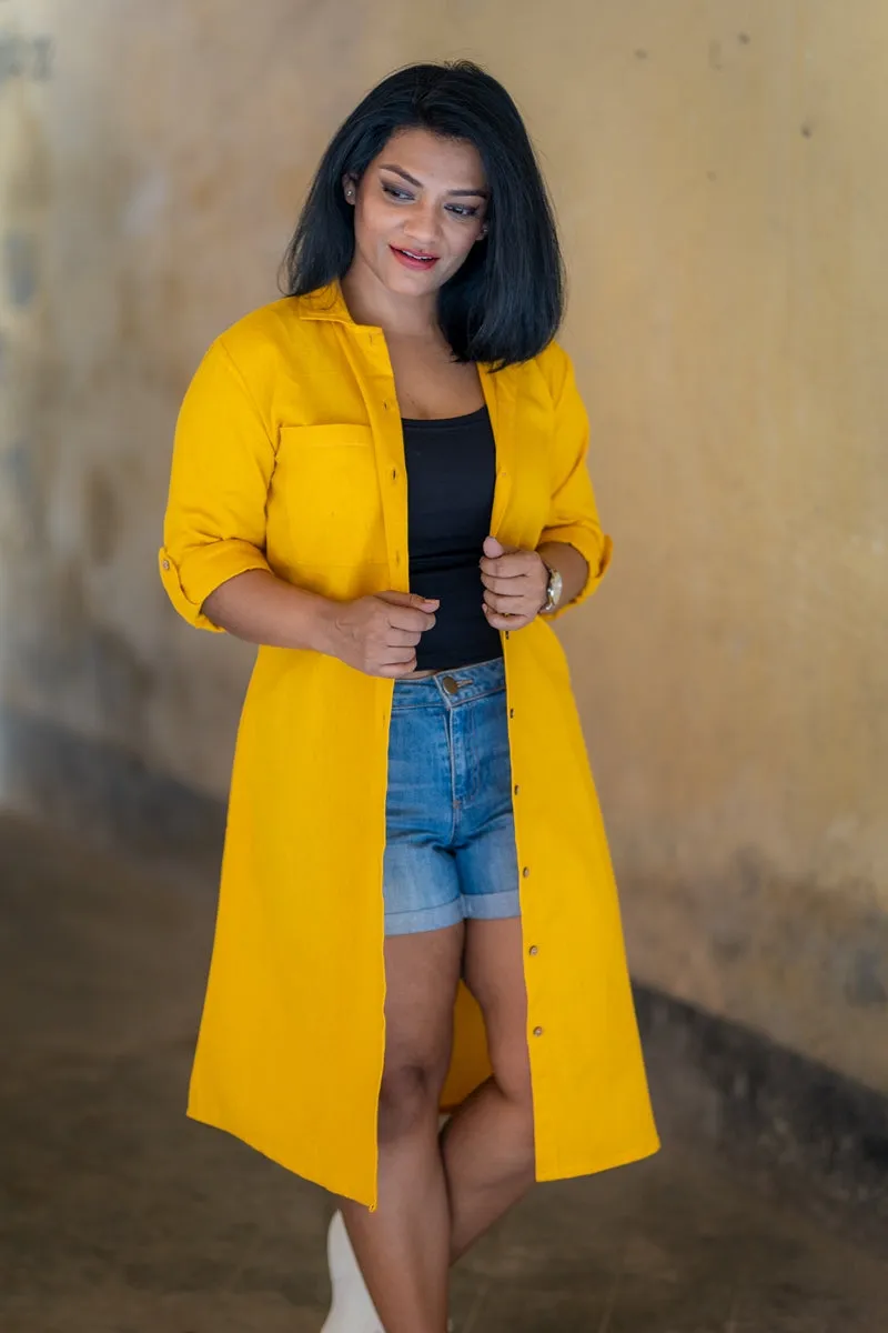 Yellow Handloom Cotton Longline Overlay