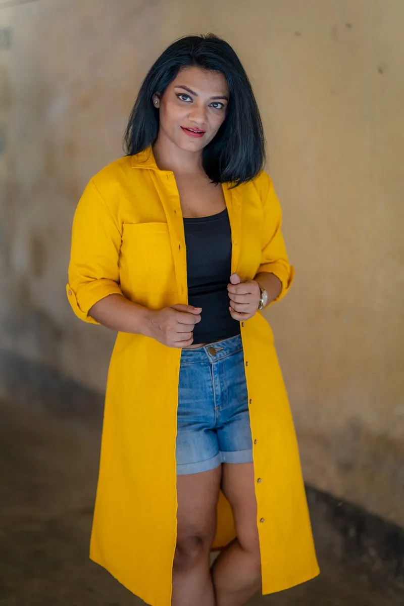 Yellow Handloom Cotton Longline Overlay