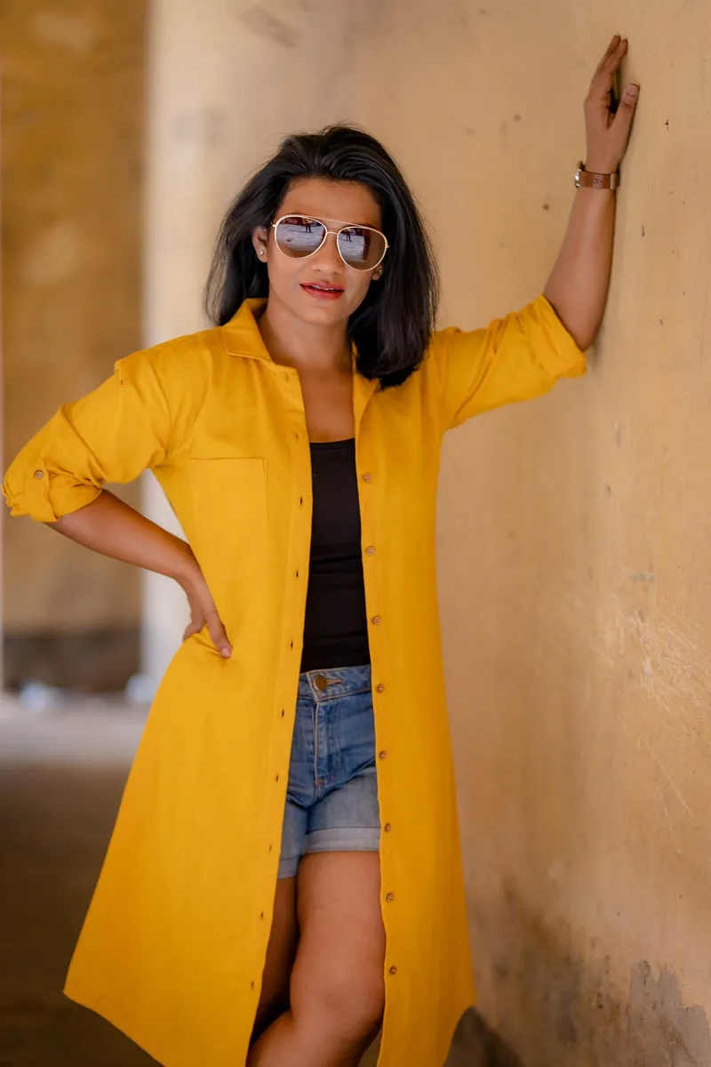 Yellow Handloom Cotton Longline Overlay