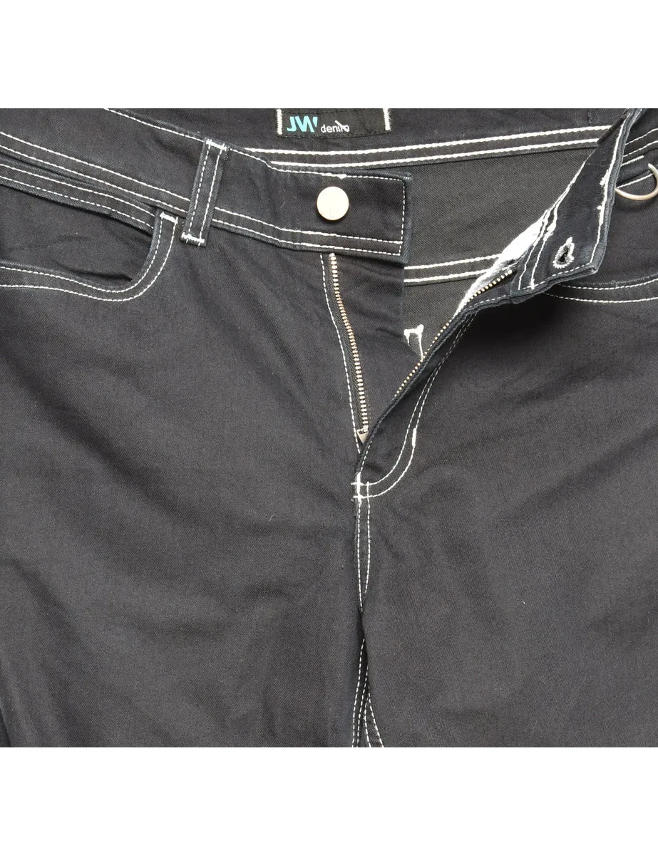 Zip Front Black Straight Fit Jeans - W30 L34