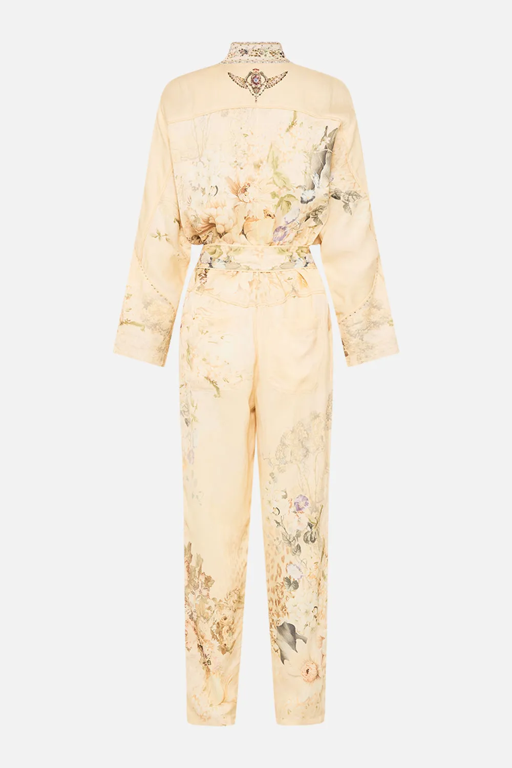 ZIP FRONT PANEL JUMPSUIT ADORNED IN ANTIQUITY