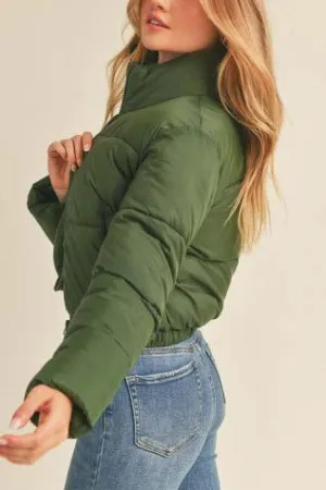 ZIP UP FAUX DOWN PUFFER JACKET