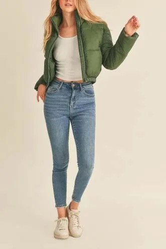 ZIP UP FAUX DOWN PUFFER JACKET