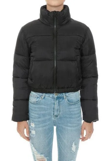 ZIP UP FAUX DOWN PUFFER JACKET
